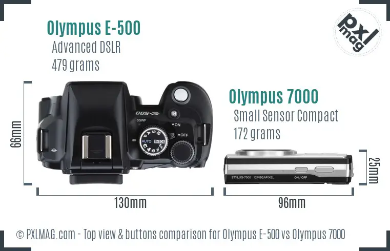 Olympus E-500 vs Olympus 7000 top view buttons comparison
