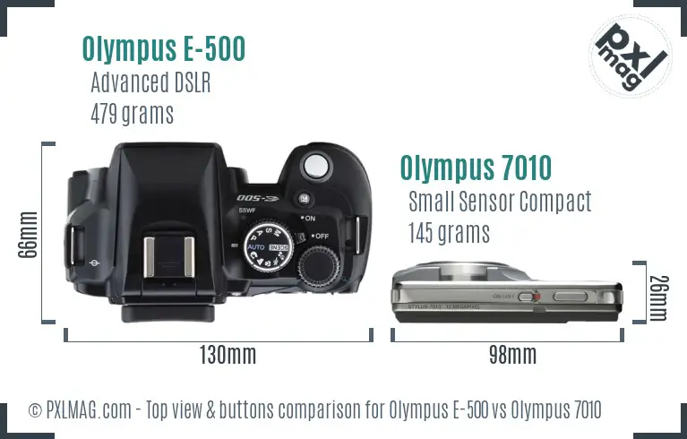 Olympus E-500 vs Olympus 7010 top view buttons comparison