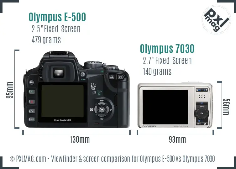 Olympus E-500 vs Olympus 7030 Screen and Viewfinder comparison