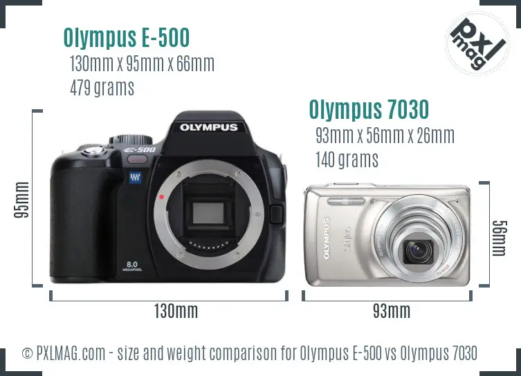 Olympus E-500 vs Olympus 7030 size comparison