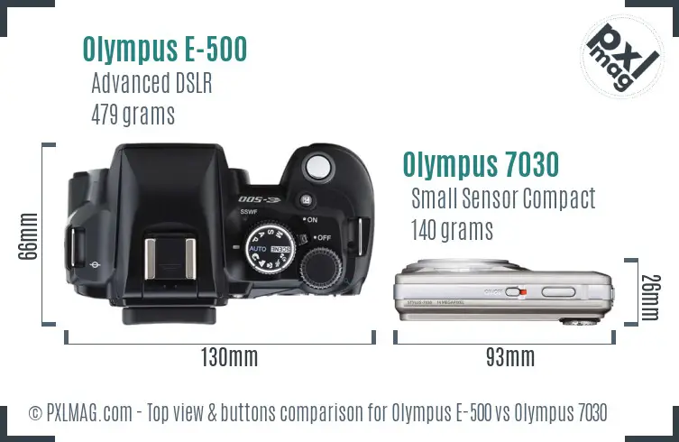 Olympus E-500 vs Olympus 7030 top view buttons comparison