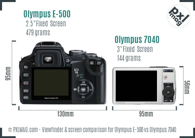Olympus E-500 vs Olympus 7040 Screen and Viewfinder comparison