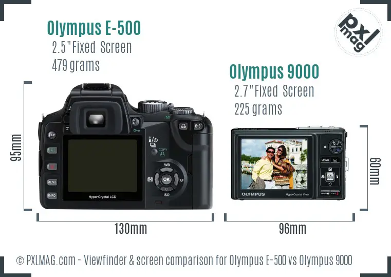 Olympus E-500 vs Olympus 9000 Screen and Viewfinder comparison