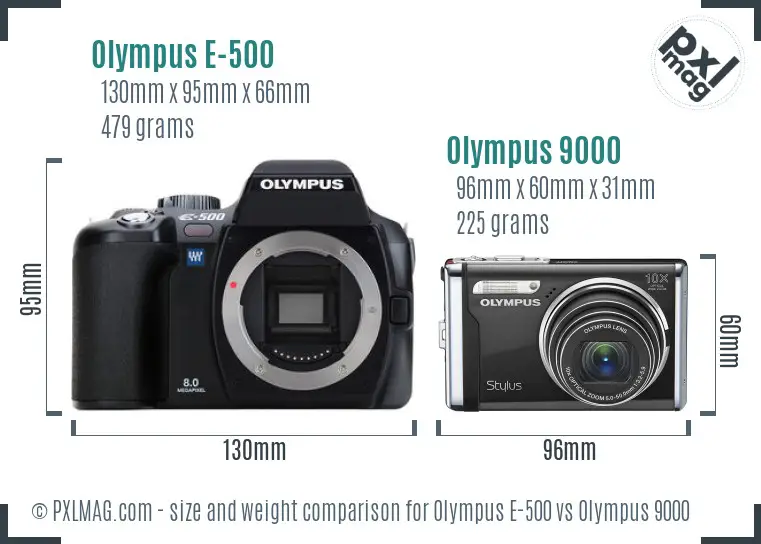 Olympus E-500 vs Olympus 9000 size comparison
