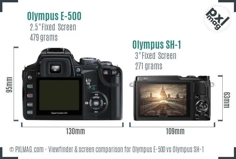 Olympus E-500 vs Olympus SH-1 Screen and Viewfinder comparison
