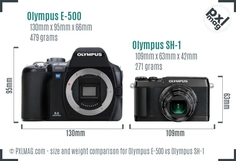 Olympus E-500 vs Olympus SH-1 size comparison