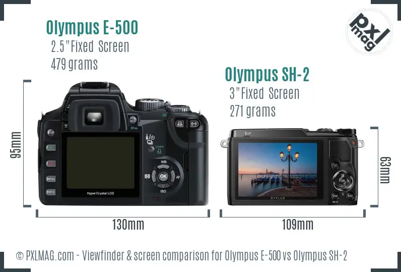 Olympus E-500 vs Olympus SH-2 Screen and Viewfinder comparison