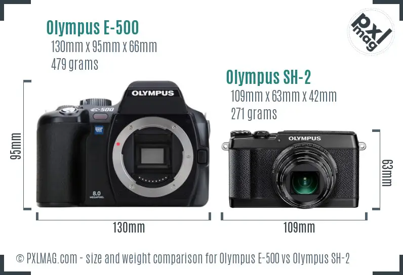 Olympus E-500 vs Olympus SH-2 size comparison