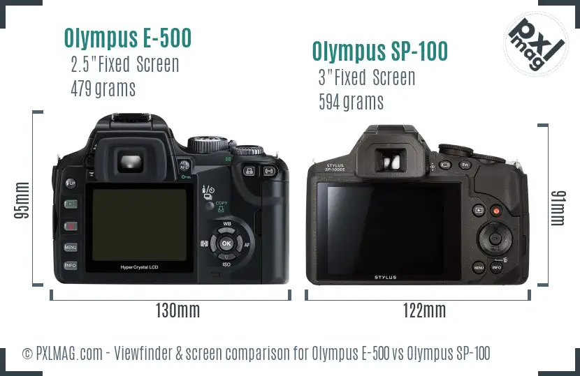 Olympus E-500 vs Olympus SP-100 Screen and Viewfinder comparison