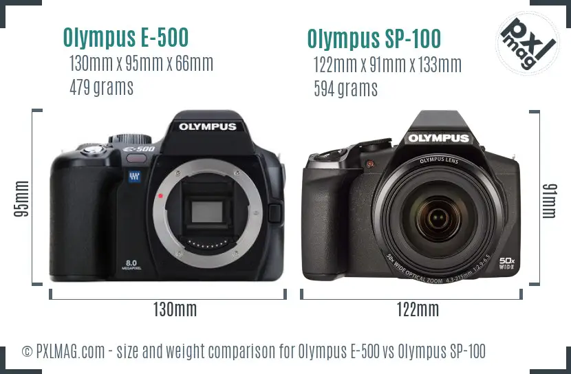 Olympus E-500 vs Olympus SP-100 size comparison