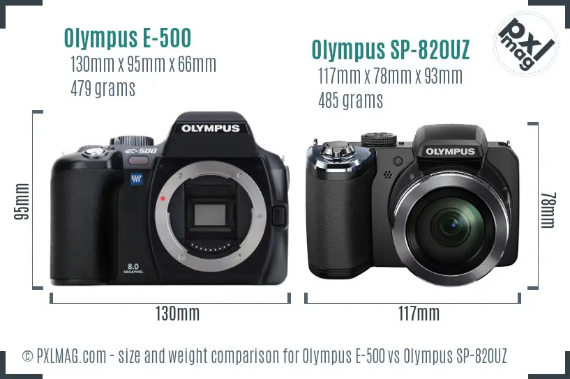 Olympus E-500 vs Olympus SP-820UZ size comparison