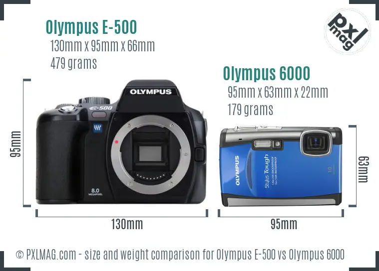 Olympus E-500 vs Olympus 6000 size comparison