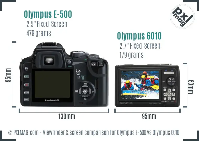 Olympus E-500 vs Olympus 6010 Screen and Viewfinder comparison