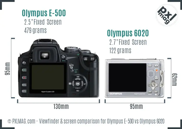 Olympus E-500 vs Olympus 6020 Screen and Viewfinder comparison
