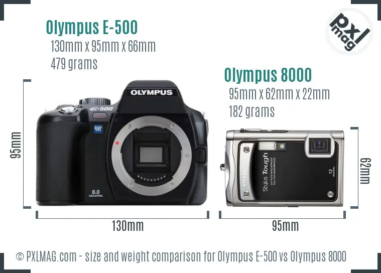 Olympus E-500 vs Olympus 8000 size comparison