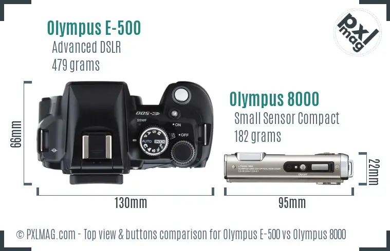 Olympus E-500 vs Olympus 8000 top view buttons comparison