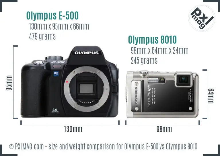 Olympus E-500 vs Olympus 8010 size comparison