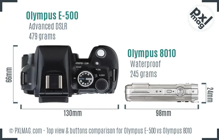 Olympus E-500 vs Olympus 8010 top view buttons comparison
