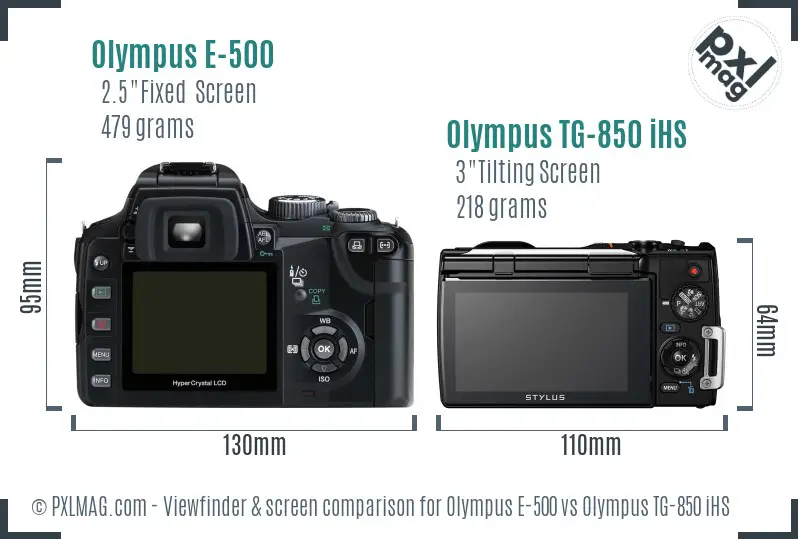 Olympus E-500 vs Olympus TG-850 iHS Screen and Viewfinder comparison