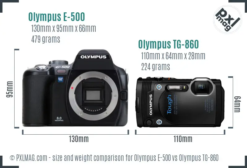 Olympus E-500 vs Olympus TG-860 size comparison