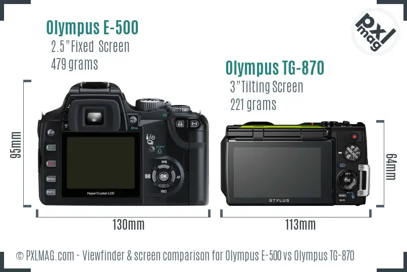 Olympus E-500 vs Olympus TG-870 Screen and Viewfinder comparison