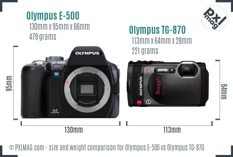 Olympus E-500 vs Olympus TG-870 size comparison
