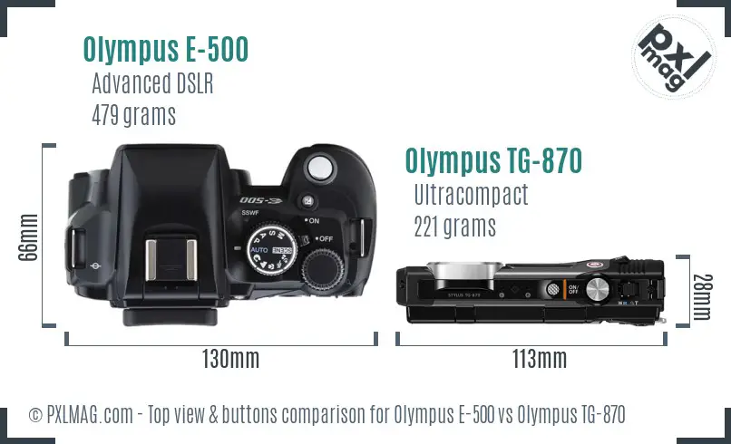 Olympus E-500 vs Olympus TG-870 top view buttons comparison