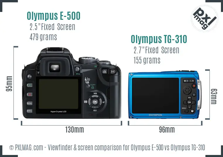 Olympus E-500 vs Olympus TG-310 Screen and Viewfinder comparison