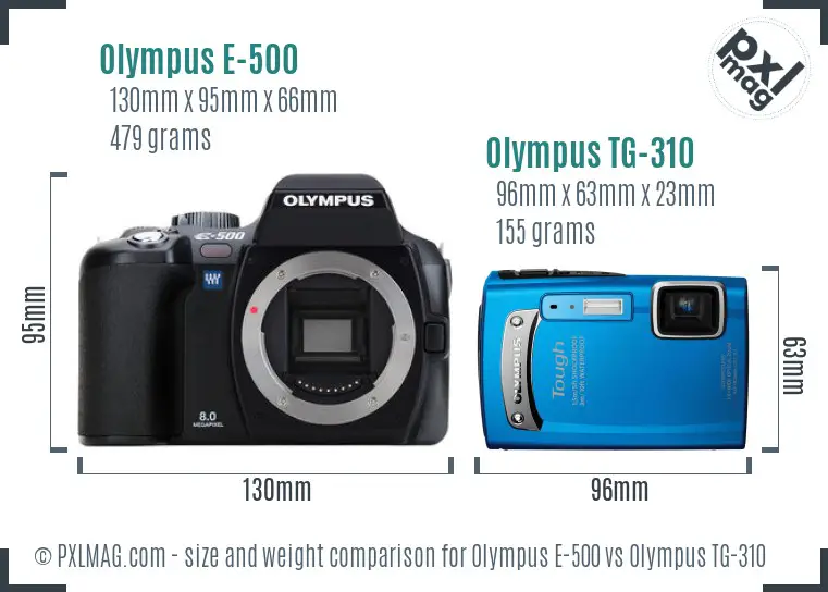 Olympus E-500 vs Olympus TG-310 size comparison