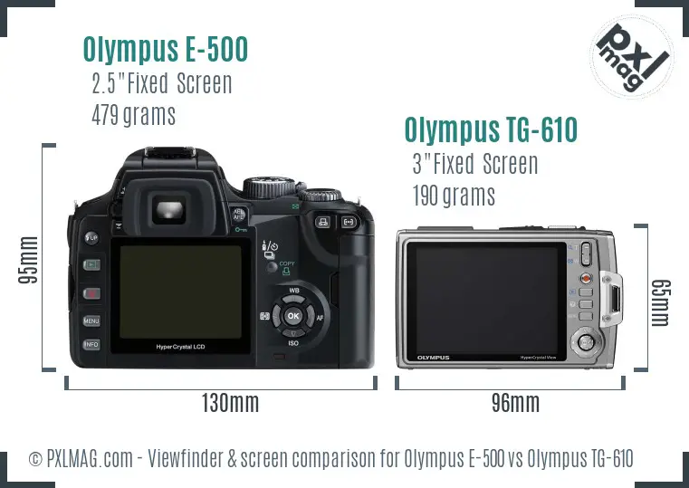 Olympus E-500 vs Olympus TG-610 Screen and Viewfinder comparison
