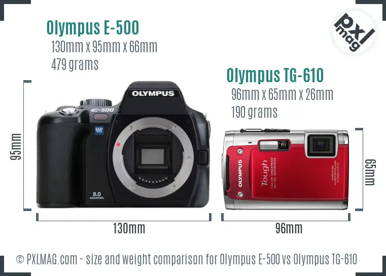 Olympus E-500 vs Olympus TG-610 size comparison