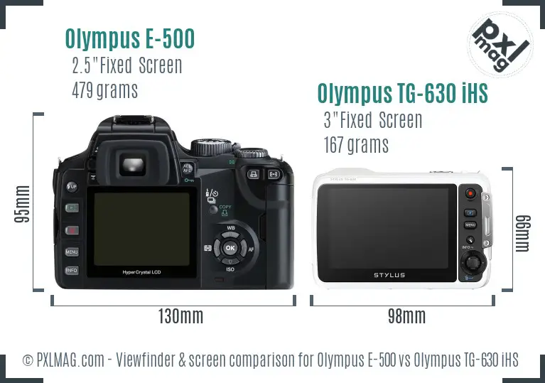 Olympus E-500 vs Olympus TG-630 iHS Screen and Viewfinder comparison