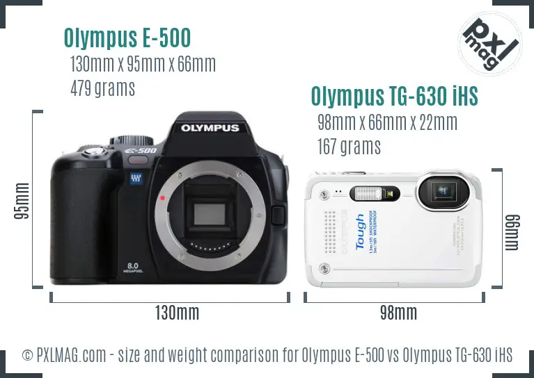 Olympus E-500 vs Olympus TG-630 iHS size comparison