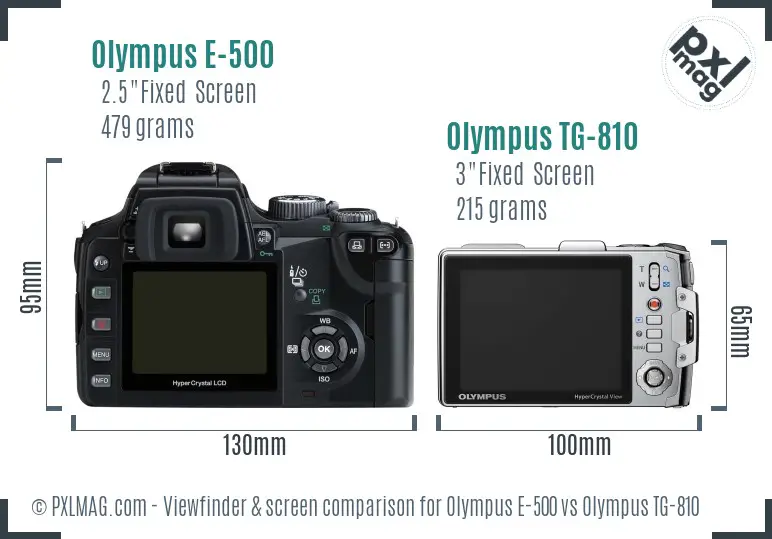 Olympus E-500 vs Olympus TG-810 Screen and Viewfinder comparison