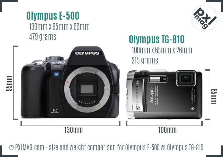 Olympus E-500 vs Olympus TG-810 size comparison
