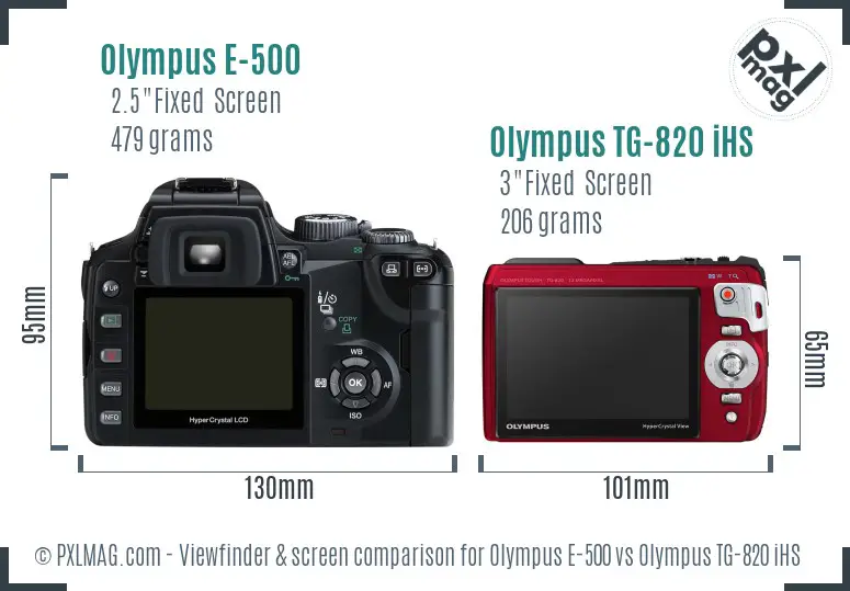 Olympus E-500 vs Olympus TG-820 iHS Screen and Viewfinder comparison
