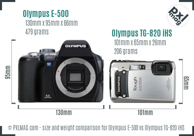 Olympus E-500 vs Olympus TG-820 iHS size comparison
