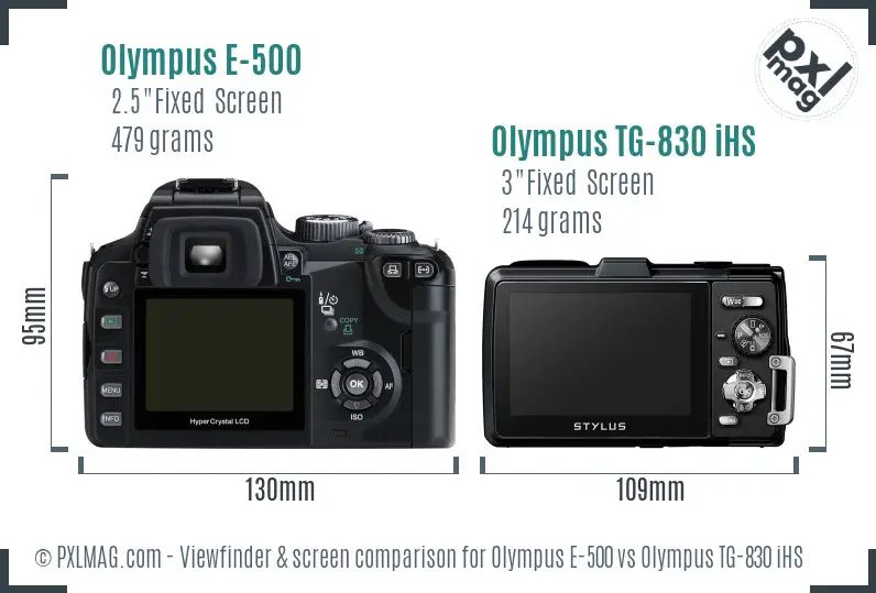 Olympus E-500 vs Olympus TG-830 iHS Screen and Viewfinder comparison
