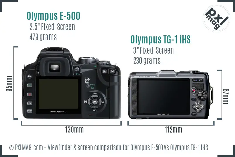 Olympus E-500 vs Olympus TG-1 iHS Screen and Viewfinder comparison