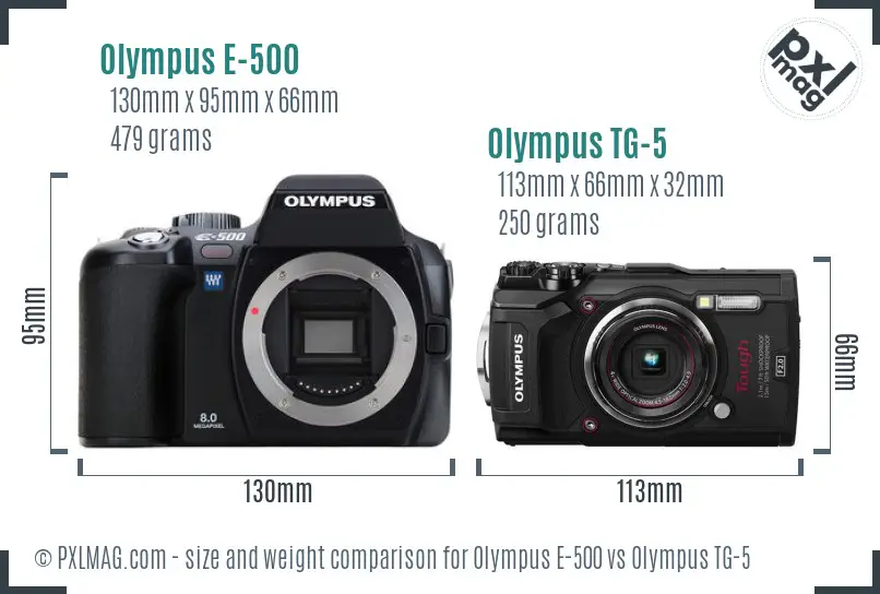 Olympus E-500 vs Olympus TG-5 size comparison