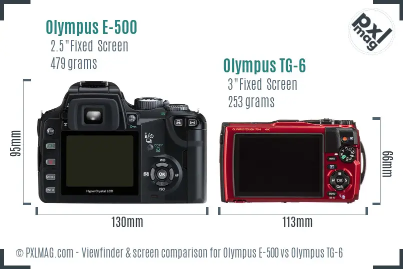 Olympus E-500 vs Olympus TG-6 Screen and Viewfinder comparison
