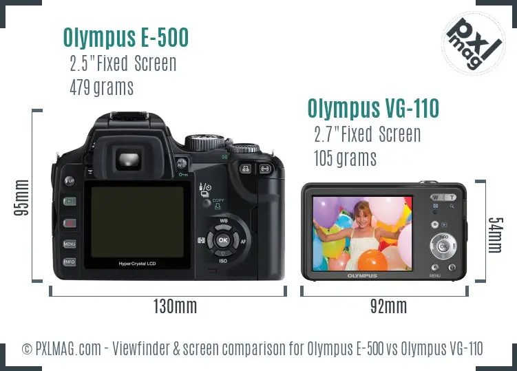 Olympus E-500 vs Olympus VG-110 Screen and Viewfinder comparison