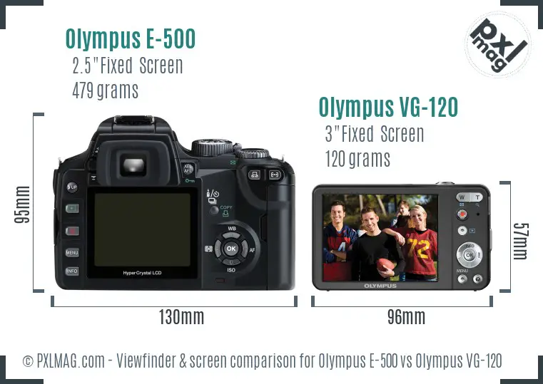 Olympus E-500 vs Olympus VG-120 Screen and Viewfinder comparison