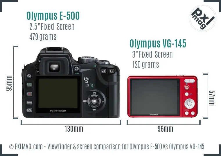 Olympus E-500 vs Olympus VG-145 Screen and Viewfinder comparison