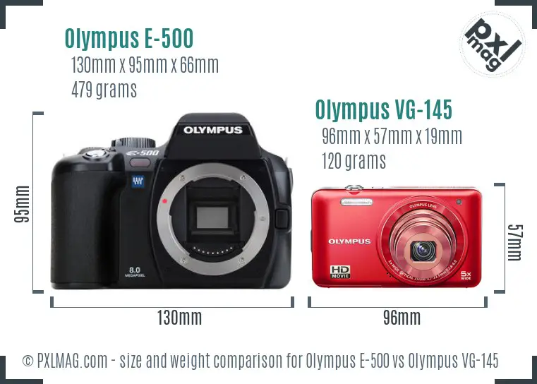 Olympus E-500 vs Olympus VG-145 size comparison