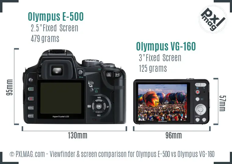 Olympus E-500 vs Olympus VG-160 Screen and Viewfinder comparison