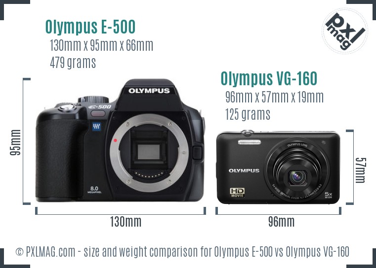 Olympus E-500 vs Olympus VG-160 size comparison