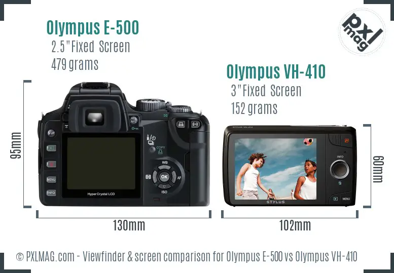 Olympus E-500 vs Olympus VH-410 Screen and Viewfinder comparison