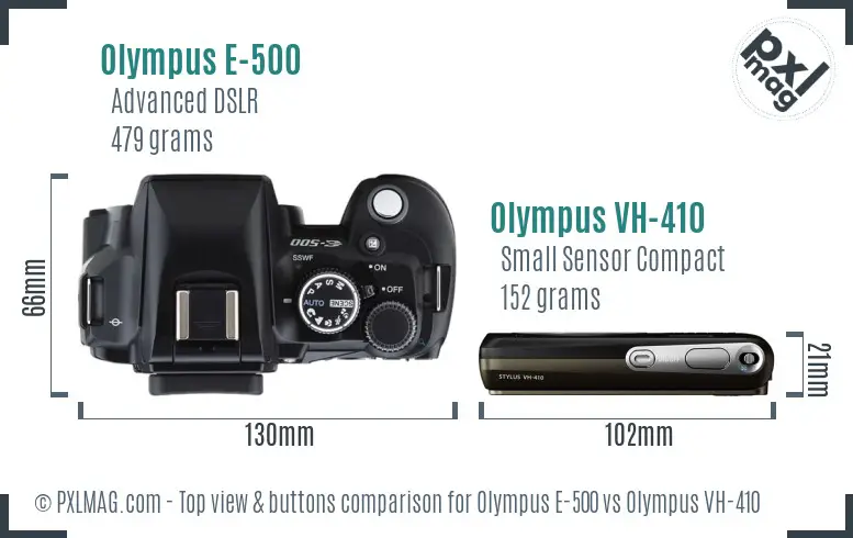 Olympus E-500 vs Olympus VH-410 top view buttons comparison
