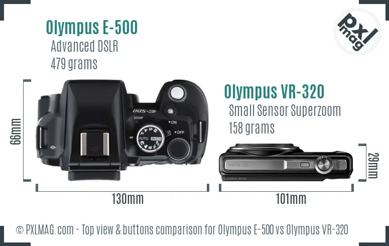 Olympus E-500 vs Olympus VR-320 top view buttons comparison